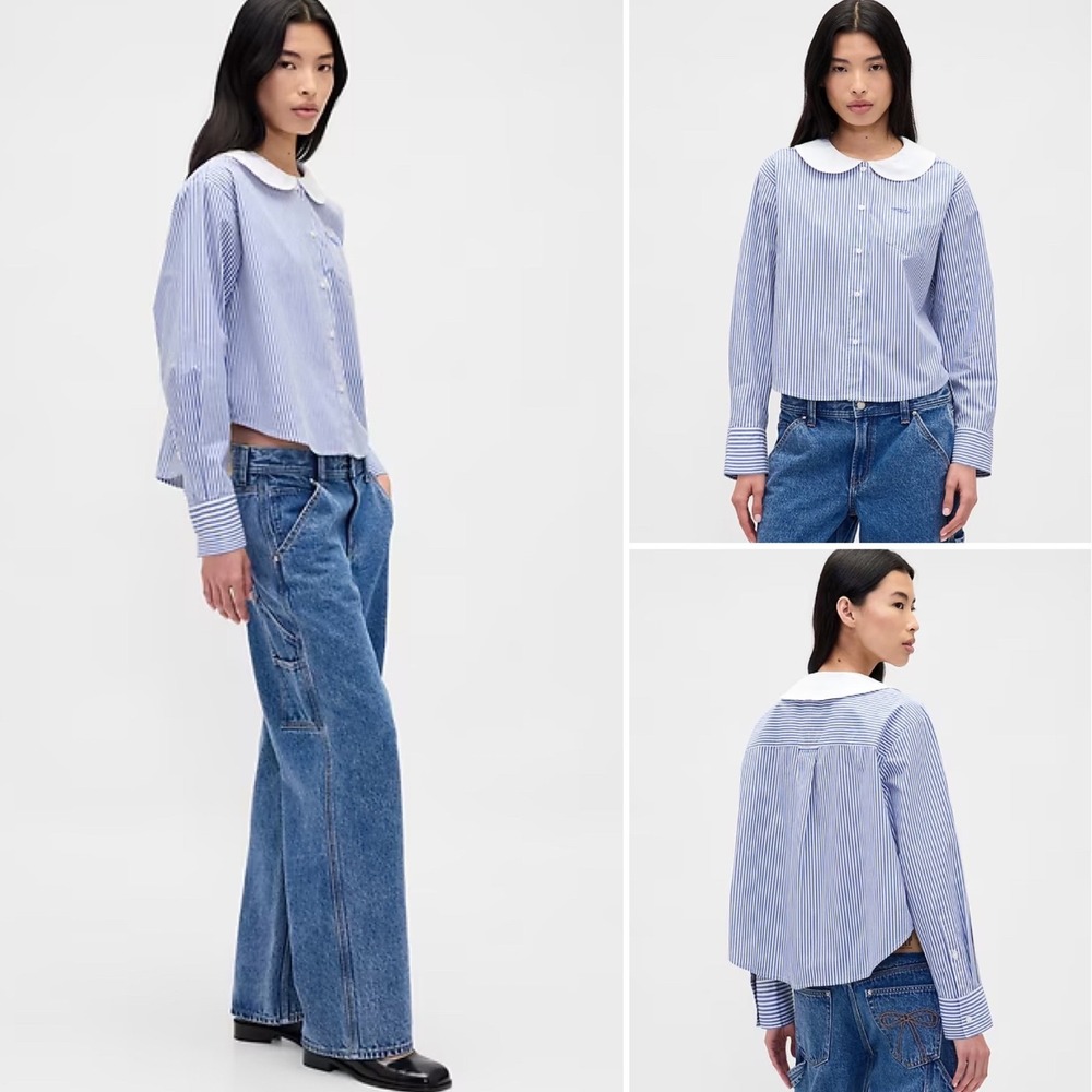 NWT Gap x Sandy Liang Poplin Oversized Shirt‎ SMALL Matisse Blue Stripe Cotton